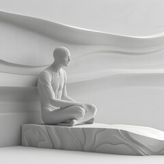 Solitary Reflection A Minimalist Rendering of Intellectual Contemplation in a Serene Digital Landscape