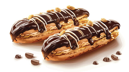 Sweet chocolate eclairs on white background Vectot style
