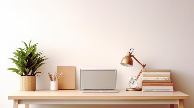 A clean and organized office desk with vibrant plants