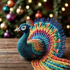 Rainbow Majesty Takes Flight: Handcrafted Peacock Embraces Holiday Cheer