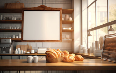 Empty Bakery Sign Above Counter Filled with Fresh Pastries