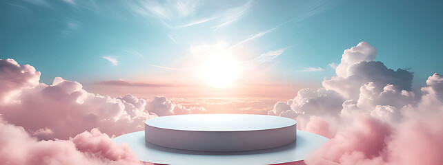 Background podium pink 3d product sky platform display cloud pastel scene render stand. Pink podium stage minimal abstract background beauty dreamy space studio pedestal smoke showcase geometric white