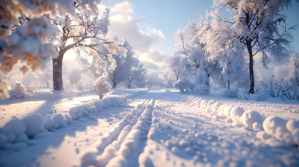 Winter landscape with snow and fir trees as vintage christmas wallpaper