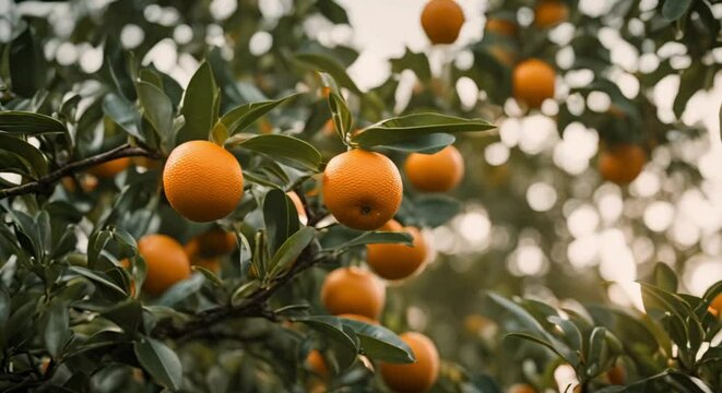 Arbol de naranjas que se mueve ligeramente por el viento