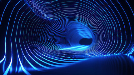 Digital tunnel with blue lines, high-speed data transmission in cyberspace or a virtual reality path