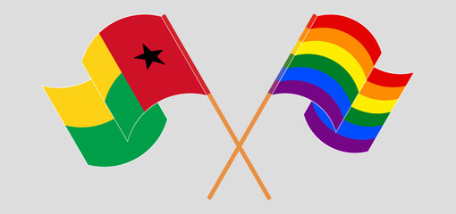 Crossed and waving flags of Guinea-Bissau and LGBTQ