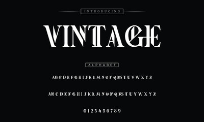Vintage decorative font. Lettering design in retro style with label. Perfect for alcohol labels, logos, shops and many other.