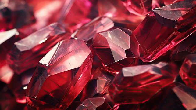 Ruby gemstones. Macro shot. Background of ruby stones. Ai generative