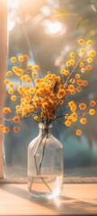 Sunny Yellow Mimosa Flowers in Glass Vase Indoors