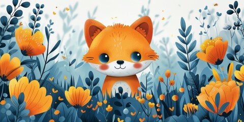 Obraz premium An orange fox surrounded by blooming flowers in a vibrant field