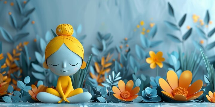 Fototapeta A cartoon illustration of Buddha sitting cross-legged in the lotus pose