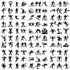 Sports icon set. Shapes Sports, Sports icon collection, Active lifestyle people and vitality vector icon set, runners active lifestyle icons.