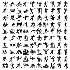 Naklejka premium Sports icon set. Shapes Sports, Sports icon collection, Active lifestyle people and vitality vector icon set, runners active lifestyle icons.