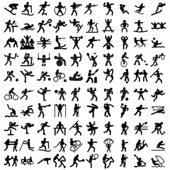 Sports icon set. Shapes Sports, Sports icon collection, Active lifestyle people and vitality vector icon set, runners active lifestyle icons.