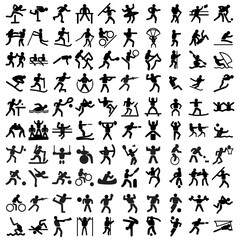 Sports icon set. Shapes Sports, Sports icon collection, Active lifestyle people and vitality vector icon set, runners active lifestyle icons.