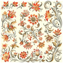 Elegant Vintage Floral Pattern with Ornamental Flowers for Wallpaper Design