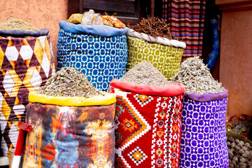 Moroccan handmade oriental spice bags, warmth Moroccan culture, traditional oriental shades,...
