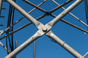Steel pylon details, reticular structure of a repeater antenna for radio, telephone and...