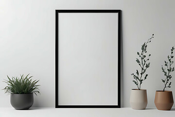 Frame Blank Mock-up minimalist. Modern Art Display with Plant