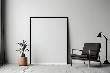 Frame Blank Mock-up minimalist. Modern Picture Display with Plant