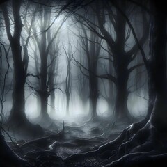 Obraz premium Eerie, haunted forest, shrouded in fog, gothic art