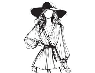 Fashion woman model with a black hat