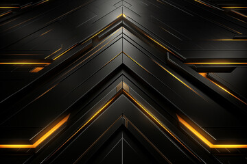Abstract black metallic geometric background with yellow lines