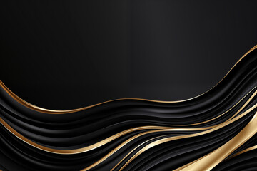 Elegant black background with golden wavy lines. Luxury design