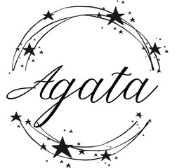 Agata - name written between circles and stars, round logo, vector graphics for parties and Christmas period, banners, cards, sweatshirt, prints, cricut, silhouette, sublimation