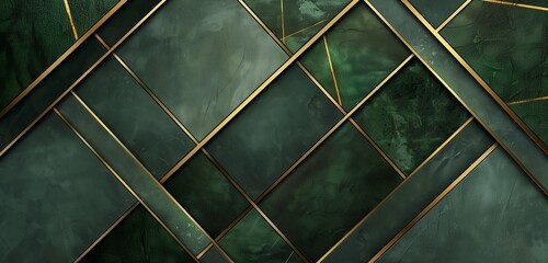 Abstract background, Modern and stylish abstract design poster with golden lines and green geometric pattern.,