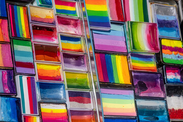 Set of watercolor paints in plastic box