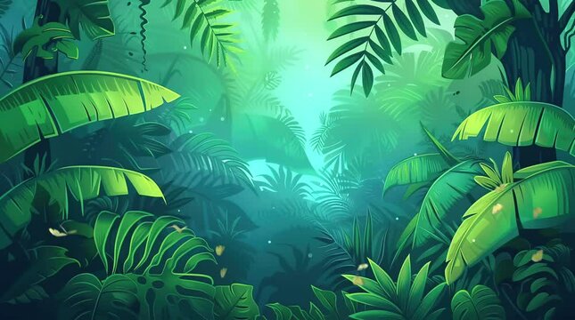 Lush green forest landscape with towering trees and sunlit pathways.
 Seamless looping 4k time-lapse virtual video animation background. Generated AI