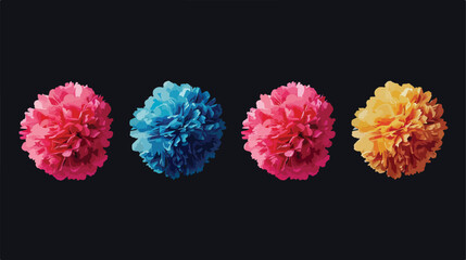 Four of colored pom poms. Colorful decorative element