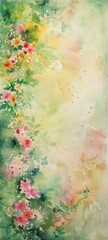 Ethereal Watercolor Floral Background with Soft Spring Blossoms