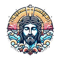 A graphic of a jesus christ with a crown of thorns image has illustrative image.
