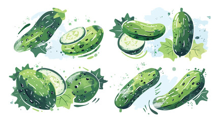Four of flyer or poster templates with cucumbers slice