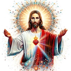 A painting of a jesus christ with his arms out art has illustrative harmony attractive.