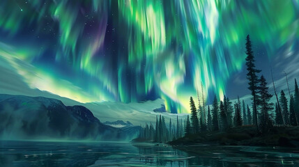 Fototapeta premium A breathtaking view of the Northern Lights dancing in the sky