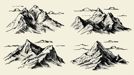 Four of mountains hand drawn in vintage style.