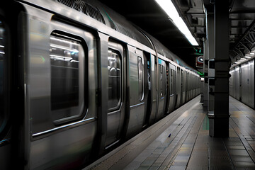 subway train in motion blur, black and white Photography.