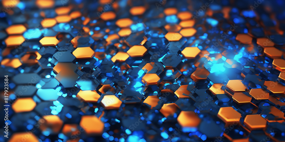 Poster bright deep blue tech 3d hexagons