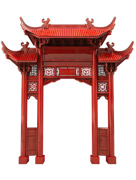 Red Chinese Gate , isolated on white background