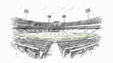 Freehand sketch of cricket stadium with rows of seats