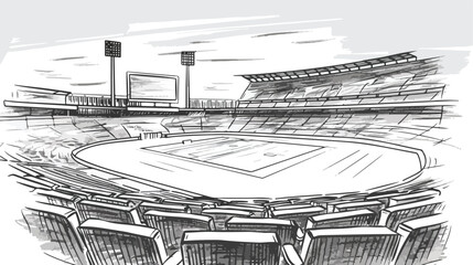 Freehand sketch of cricket stadium with rows of seats