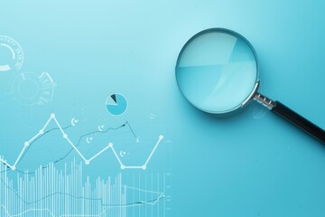 Light blue background, use magnifying glass to view data graph