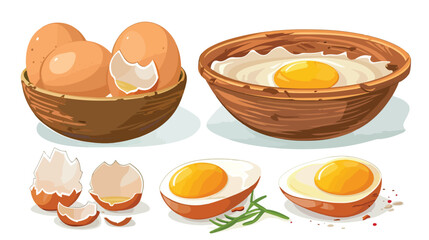 Fresh farm chicken eggs and deep bowl composition