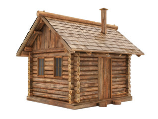 wood shack front view, isolated on white background