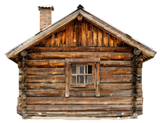 wood shack front view, isolated on white background