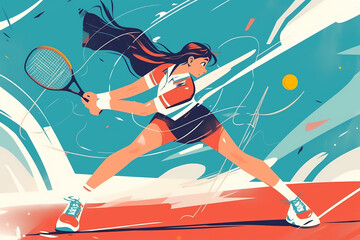 illustration of a woman playing tennis with copy space