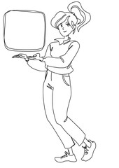 Woman giving presentation (lineart raster)